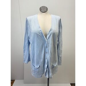 J. Jill Cardigan Lightweight‎ Blue Cotton Long Roll Tab Sleeve Pockets Sz 3x